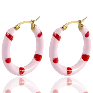 Stainless steel earrings creole enamel 26mm Soft Light Pink Red-Gold
