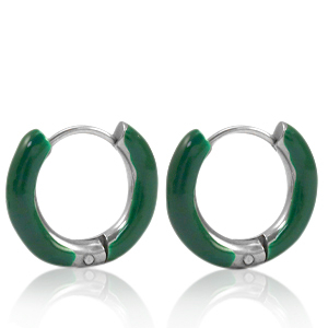Stainless steel earrings creole enamel 16mm Sacramento Green-Silver