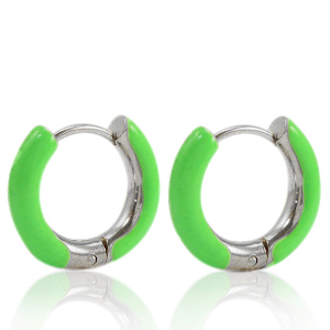 Stainless steel earrings creole enamel 16mm Bright Green-Silver