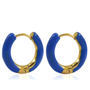 Stainless steel earrings creole enamel 16mm Cobalt Blue-Gold