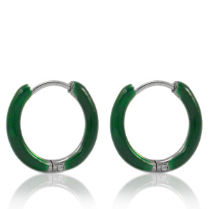 Stainless steel earrings creole enamel 14mm Sacramento Green-Silver