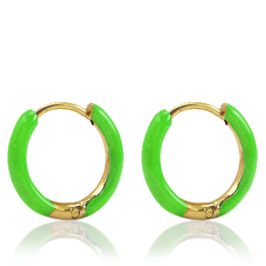 Stainless steel earrings creole enamel 14mm Bright Green-Gold