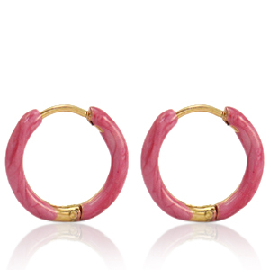 Stainless steel earrings creole enamel 14mm Punch Pink-Gold