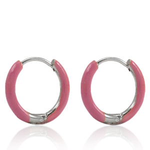 Stainless steel earrings creole enamel 14mm Thulian Pink-Silver