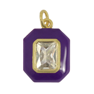 Brass TQ metal charm rectangle zirconia Dark Purple-Gold