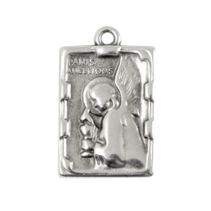 DQ European metal charms rechtangle with angel Antique Silver (nickel free)