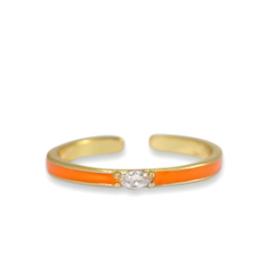 Brass TQ metal ring enamel Orange Crystal-Gold