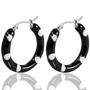 Stainless steel earrings creole enamel 40mm Black White-Silver