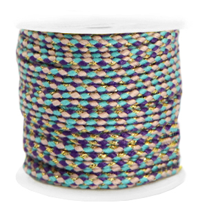 Trendy cord braided 2mm Gold-Turquoise Purple