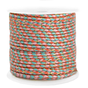 Trendy cord braided 2mm Gold-Light Pink Turquoise