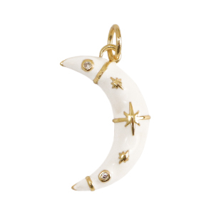 Brass TQ metal charms moon enamel Gold-White