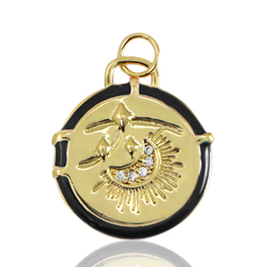 Brass TQ metal charms moon enamel Gold-Black