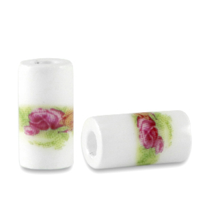 Beads Ceramic tubes White-Green