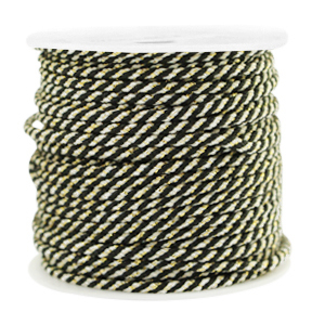 Macram&eacute; bead cord twisted 1.5mm Gold-Black White