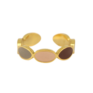 Stainless steel rings enamel oval Multicolour Grey-Gold