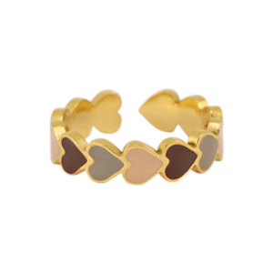 Stainless steel rings enamel heart Multicolour Grey-Gold