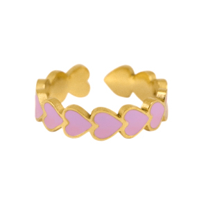 Stainless steel rings enamel heart Lilac-Gold