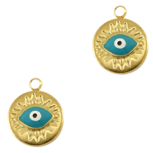 Stainless steel charms eye of providence enamel Gold-Turquoise