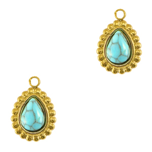 Stainless steel charms drop with natural stone Gold-Turquoise