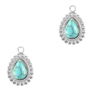 Stainless steel charms drop with natural stone Silver-Turquoise