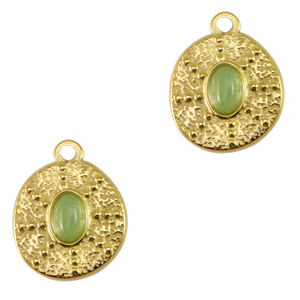 Stainless steel charms irregular with natural stone Gold-Honeydew Green
