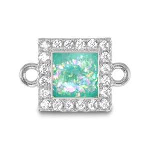 Brass TQ metal charms connector square enamel Silver-Turquoise Blue