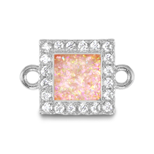 Brass TQ metal charms connector square enamel Silver-Light Pink