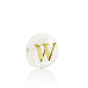 Shell beads letter W Gold-White (natural colour)
