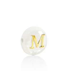 Shell beads letter M Gold-White (natural colour)