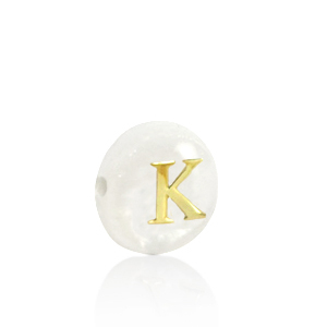Shell beads letter K Gold-White (natural colour)
