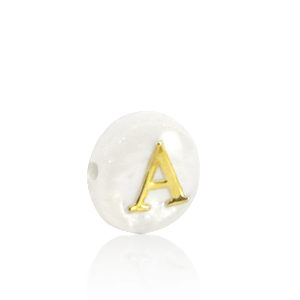 Shell beads letter A Gold-White (natural colour)