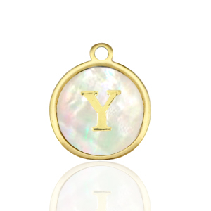 Stainless steel charms 12mm shell initial Y White (natural colour)-Gold