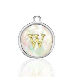 Stainless steel charms 12mm shell initial W White (natural colour)-Silver