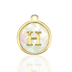 Stainless steel charms 12mm shell initial H White (natural colour)-Gold