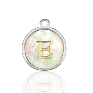 Stainless steel charms 12mm shell initial E White (natural colour)-Silver