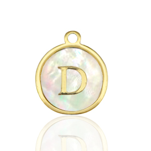Stainless steel charms 12mm shell initial D White (natural colour)-Gold