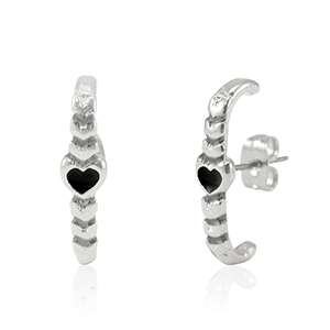 DQ European metal findings earrings heart Antique Silver-Black (nickel free)