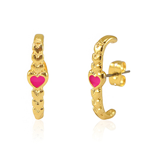 DQ European metal findings earrings heart Gold-Neon Fuchsia Pink (nickel free)