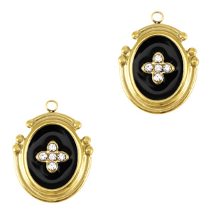 Stainless steel charms oval cross enamel Gold-Black