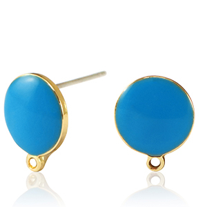DQ European metal findings earpin Gold-Petrol blue (nickel free)