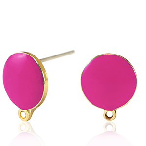 DQ European metal findings earpin Gold-Neon Fuchsia Pink (nickel free)