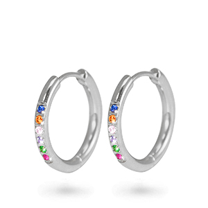 Stainless steel earrings creole cubic zirconia 11mm Silver