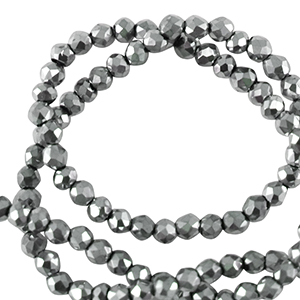 Round top faceted beads 2mm Silver-Pearl Shine Coating