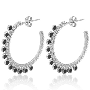 Stainless steel earrings creole 30mm Silver-Black