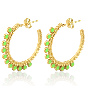 Stainless steel earrings creole 30mm Gold-Neon Green