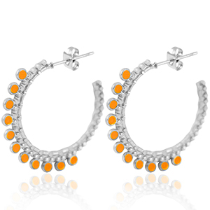Stainless steel earrings creole 30mm Silver-Orange