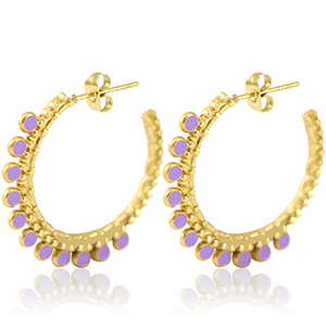 Stainless steel earrings creole 30mm Gold-Purple