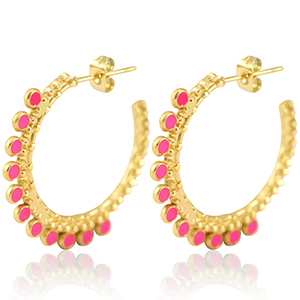 Stainless steel earrings creole 30mm Gold-Magenta