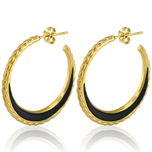 Stainless steel earrings creole 30mm Gold-Black