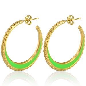 Stainless steel earrings creole 30mm Gold-Neon Green